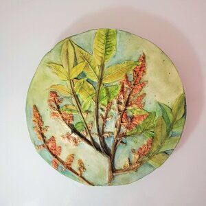 Botanical Relief Casting in Plaster with Hand Painted Watercolors Original